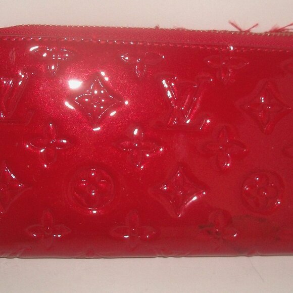Monogrammed Red Vinyl Zip-Around CLutchWallet in Style of B=Vernis Wallet NOT LV - Picture 1 of 12